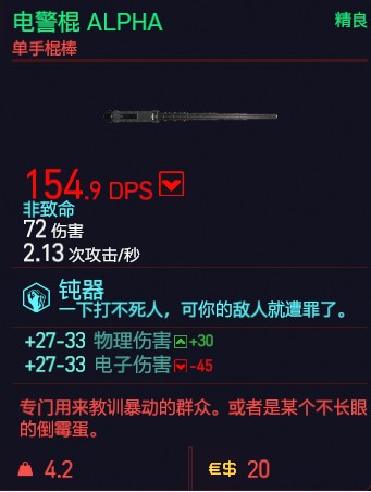 赛博朋克2077电警棍ALPHA属性图鉴